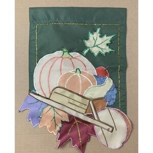 Thanksgiving Pumpkins Grapes Apples Leaves Wheelbarrow Garden Flag 2 Side 11x16